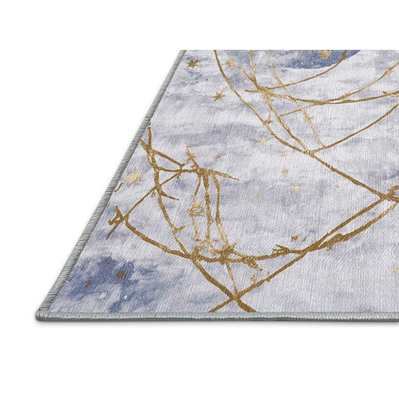 Machine Washable Blue Area Rug, Rectangle 3' x 5'