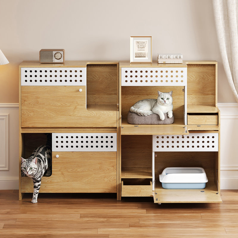 Ensemble de meubles Modern Cat avec bac à litière et rangement, Naturel