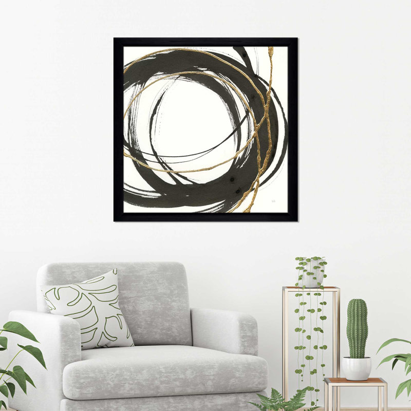 «Gilded Enso II», reproduction de peinture acrylique, H 31,5 po x l 31,5 po x P 1 po, Cadre noir
