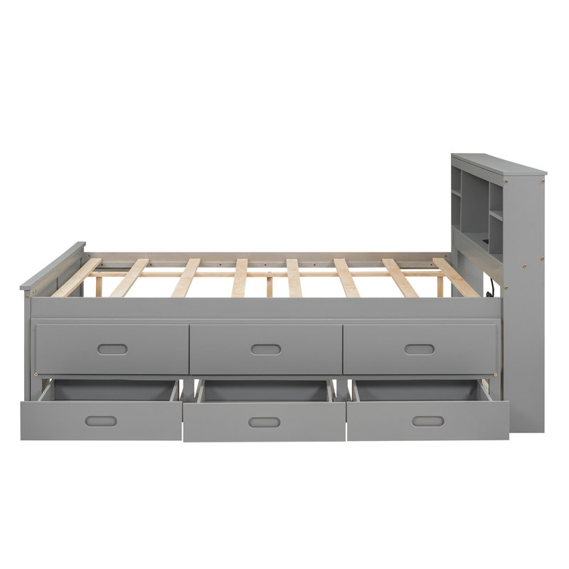 Lit plateforme avec rangement Idelson, Lit simple, Gris / naturel