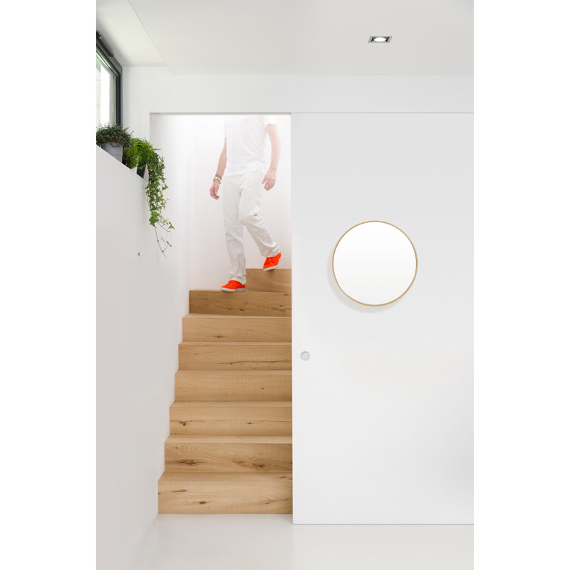 Baum Nordic Round Bathroom Framed Mirror Wall Hanging, Dark Oak, 66cm H x 66cm W x 4.5cm D