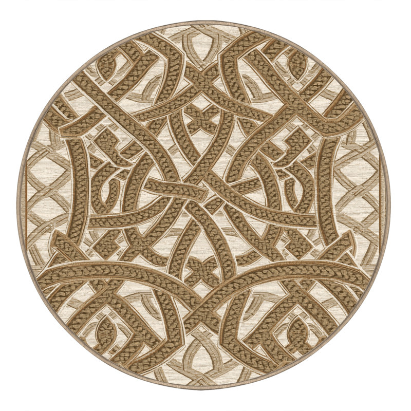 Soft Plush Abstract & Geometric Classic Trellis Area Rug in Brown – Beige Binding, 7' Round