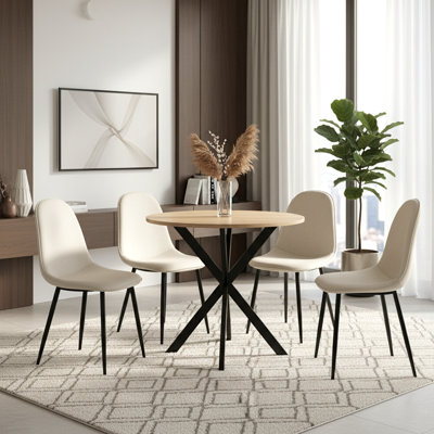 Table de restaurant ronde 31,5 po, table de salle à manger industrielle moderne pour 2 à 4 personnes, brun rustique, plateau en panneau de fibres à densité moyenne et pieds en métal noir