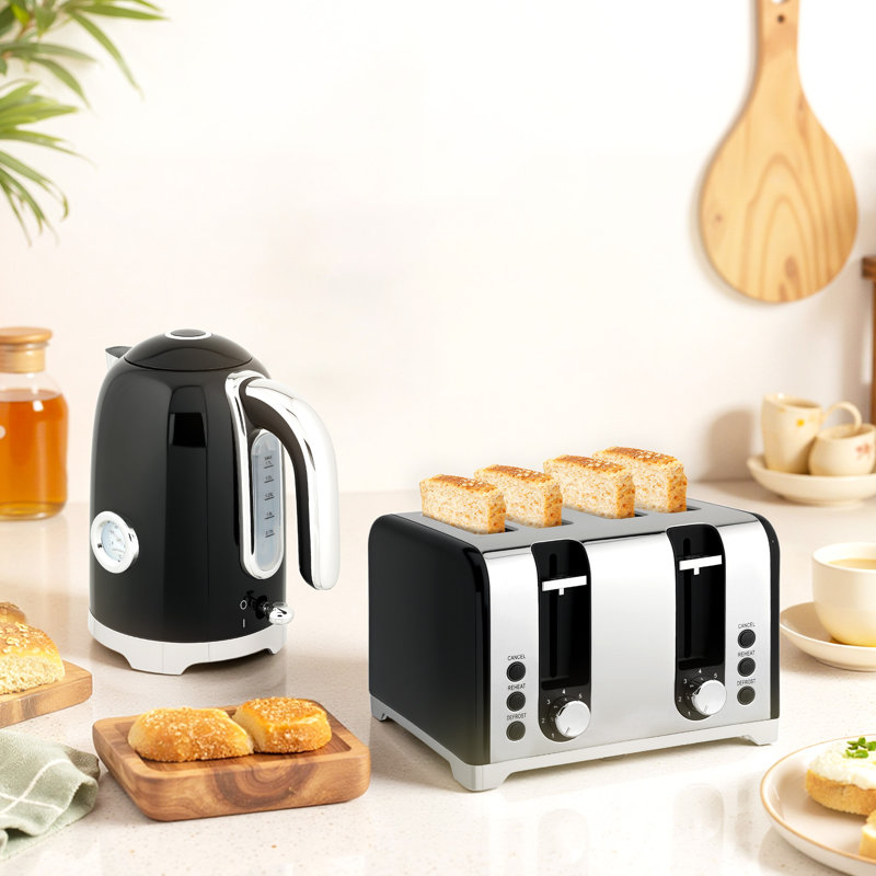 Kettle and Toaster Set, Black/Silver