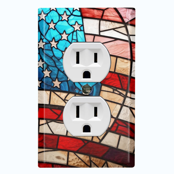 WorldAcc United States Flag Tile Glass Print USA Themed 1 Gang Duplex