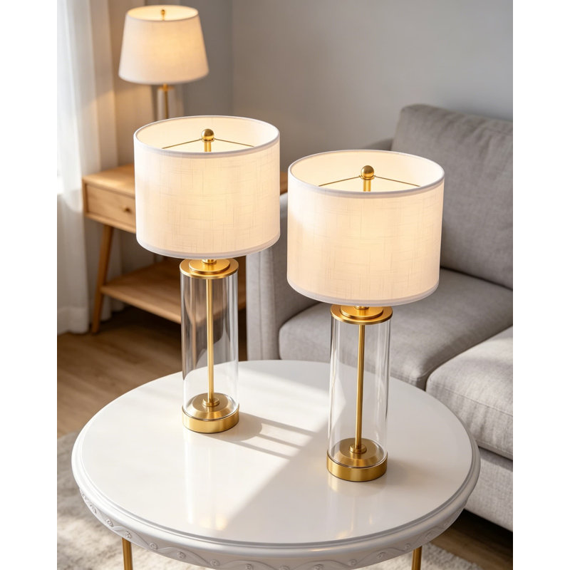 Abat-jour en lin blanc, ensemble de 2 lampes de chevet hautes pour salon, interrupteur rotatif, homologué UL