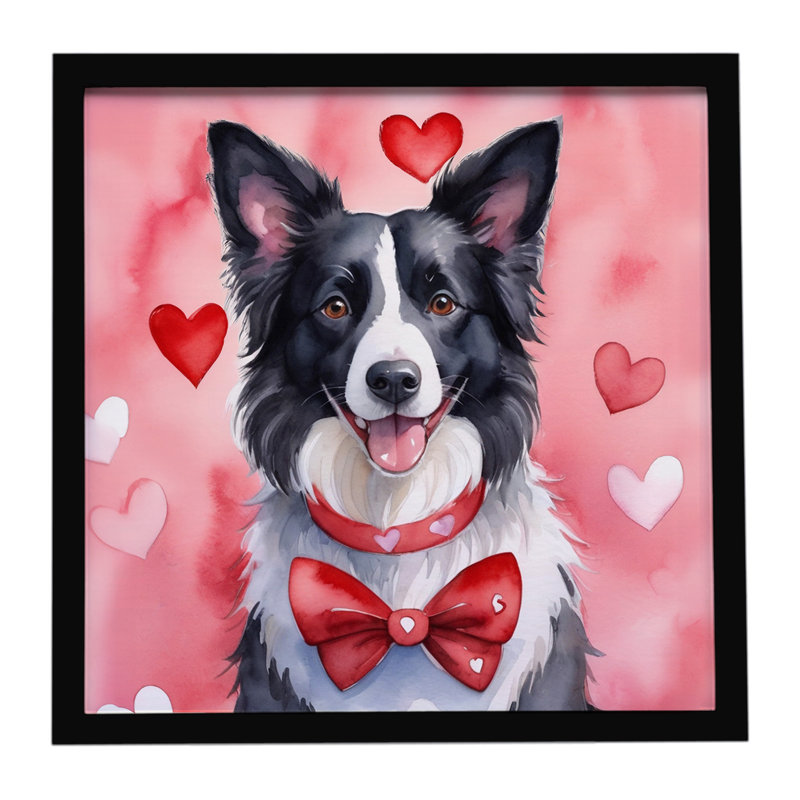 Border collie My Valentine, reproduction d'art encadrée