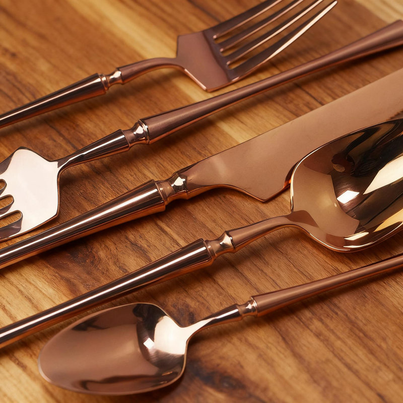 Service de couverts 20 pièces en acier inoxydable 18/10 pour 4 personnes, ensemble de couverts en or rose poli miroir avec cuillère à couteau, vaisselle durable allant au lave-vaisselle