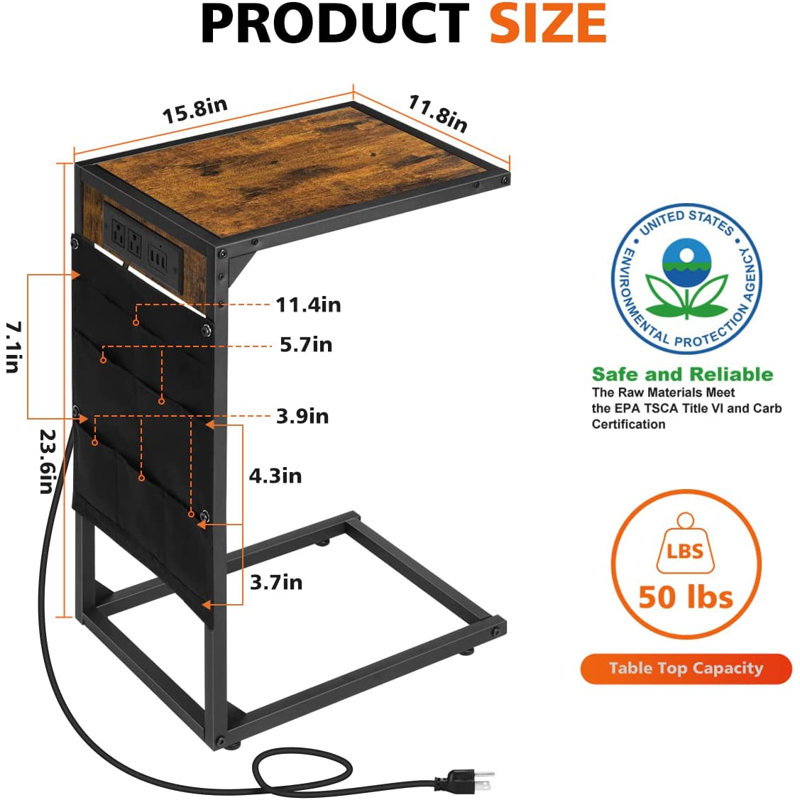Ensemble de tables d'appoint 2 pièces, Brun rustique, Noir