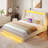 Bed Frame with LED Lights,Upholstered Wingback Storage Bed with Built-in Outlets & 4 Drawers-966201853-966201855