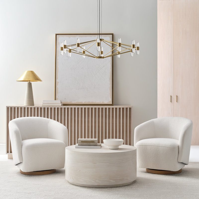 Sean Lavin Lassell large chandelier in natural brass finish with crystal glass shades, Hand Rubbed Antique Brass