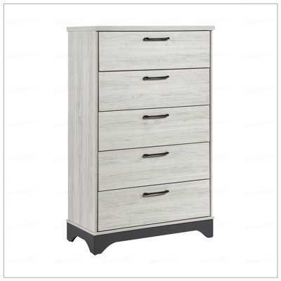 Commode de chambre contemporaine à deux tons et 5 tiroirs avec rangement