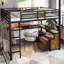Lit mezzanine avec bureau, rangement et tiroirs en tissu non tissé, structure en métal, silencieux, sans sommier