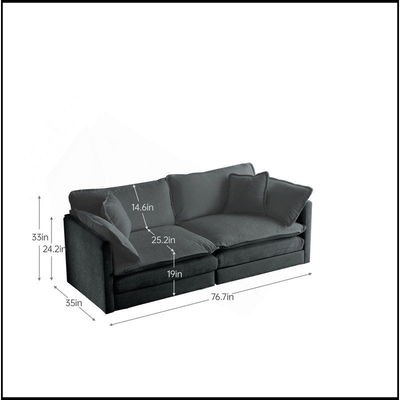 Canapé pour causeuse moderne en tissu pour salle de séjour, canapé rembourré 2 places à assise profonde de grande taille avec 4 coussins, chenille grise