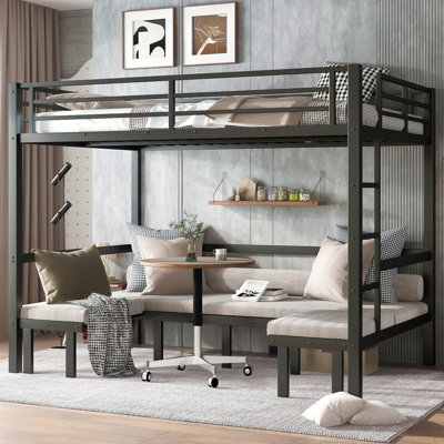 Queen Over Queen Size Pull-Out Metal Bunk Bed, Lower Bunk Can Be Pulled Out In Three Sections