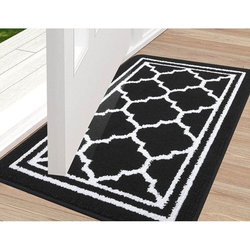 Washable Door Mats Indoor,Non-Slip Low Profile Doormat,80 Cm, Black