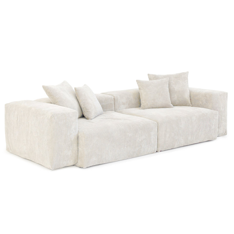 Nikodemos 102.36" W Corduroy Square Arms Sofa, Beige
