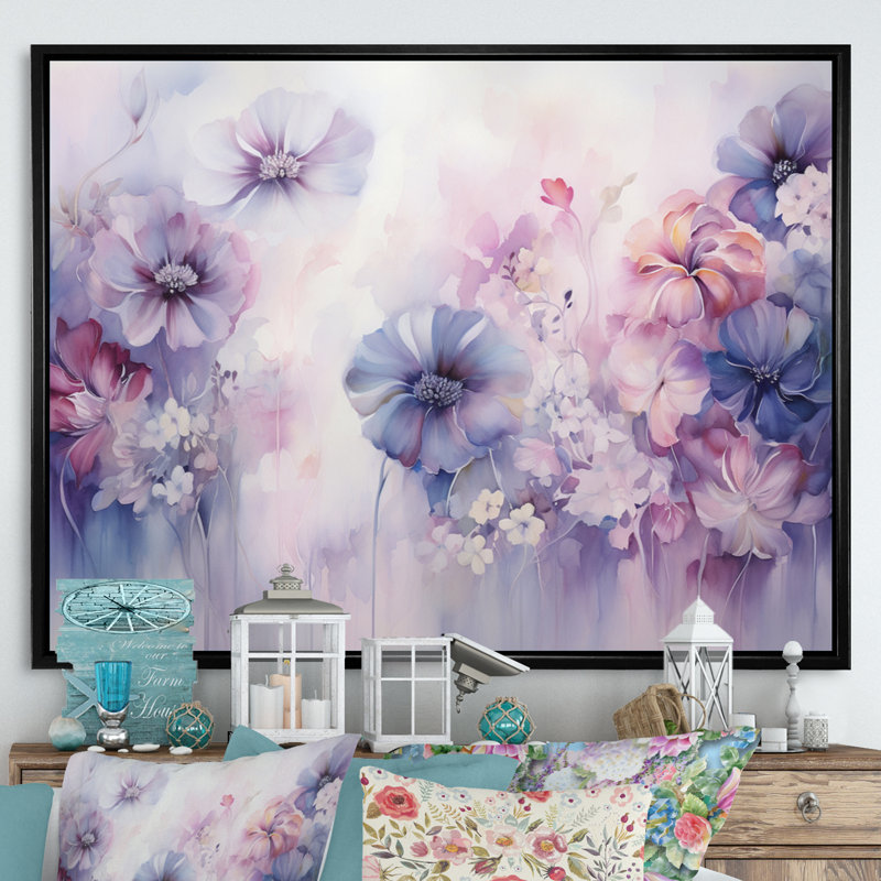Impression sur toile mauve et mystique mauve, Cadre flottant noir, H 30 po x l 40 po x P 1,5 po