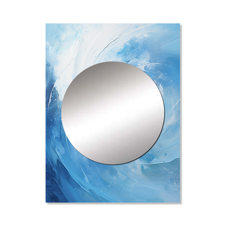 Nivannah Blue Swirl Wave Spiral III - miroir spirales abstraites, miroir mural décoratif bleu, impression d'art en métal