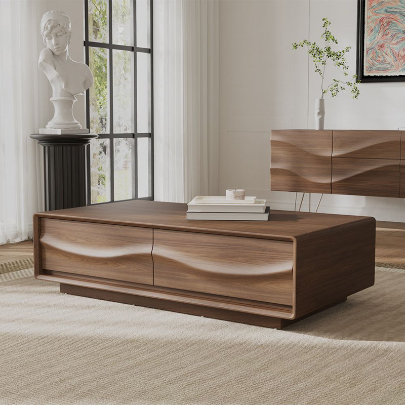 Table basse Mid-Century moderne rectangulaire, table basse en bois 51,18 po, couleur noyer, entièrement assemblée
