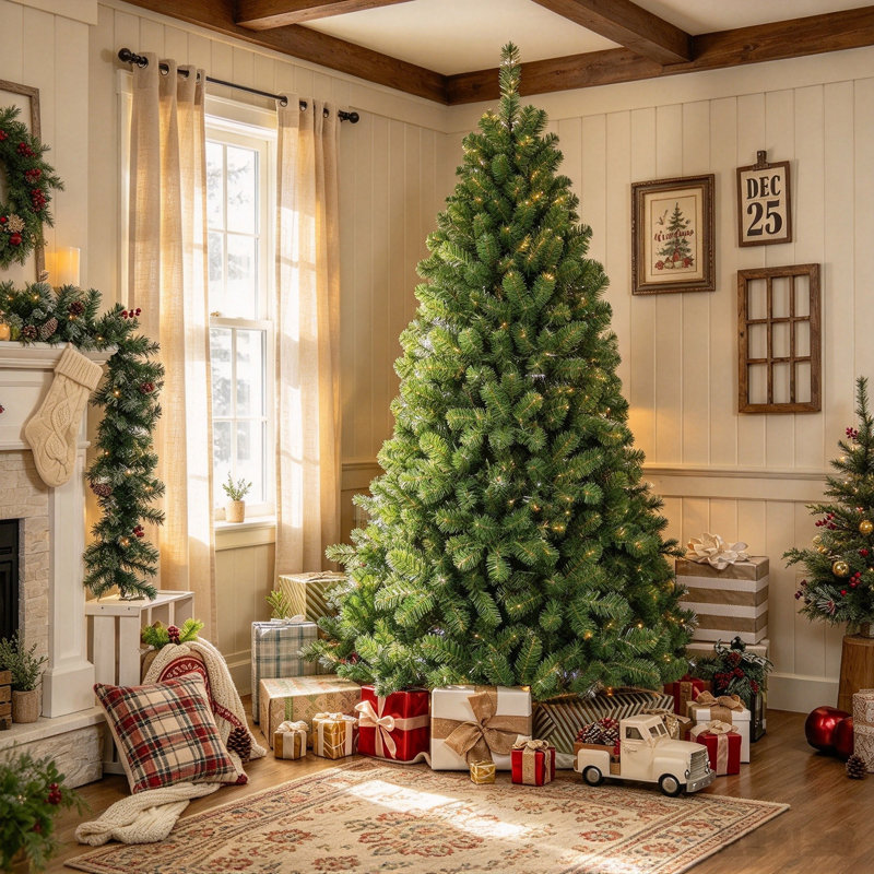 Sapin de Noël artificiel avec fil de mémoire, sapin de Noël vert luxuriant en PVC articulé, facile à installer, décoration intérieure de Noël