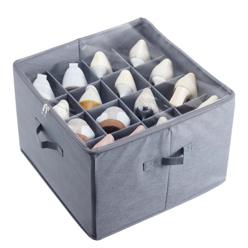 Under Bed Shoe Storage Organizer With 16 Compartments, Adjustable Dividers, Clear Window, And Reinforced Handles For Efficient Space Management