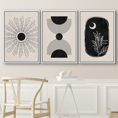 Cadre flottant de style Mid-Century moderne 3 pièces, impression sur toile