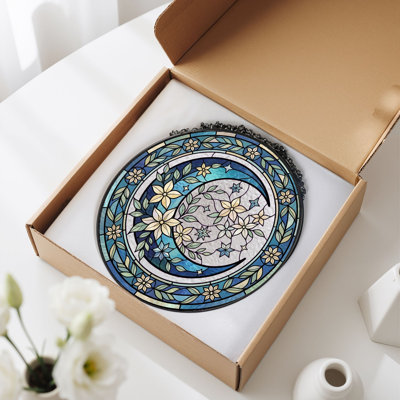 Panneau de vitrail floral H 12 po Floral Moon