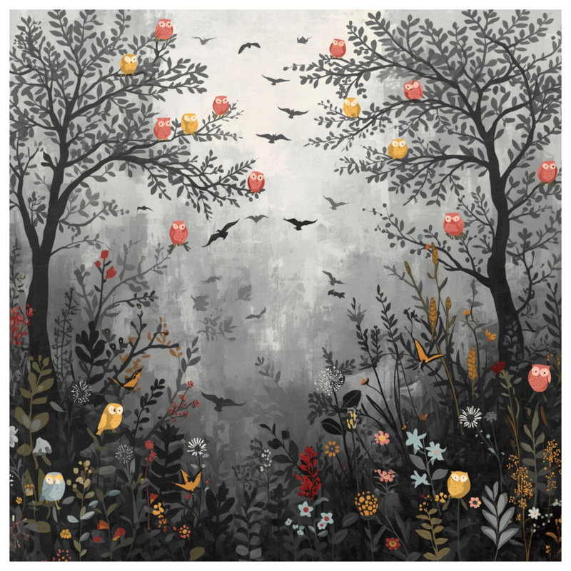 Owl Tree Forest Scene Comforter, Queen