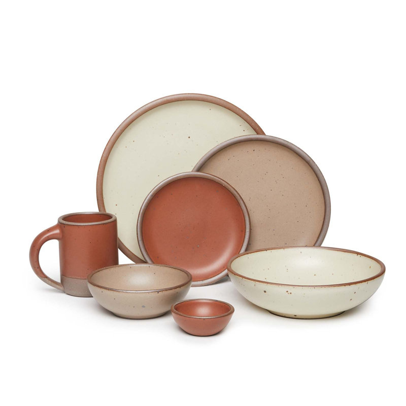 Dinnerware Set, Brown/Red/Cream