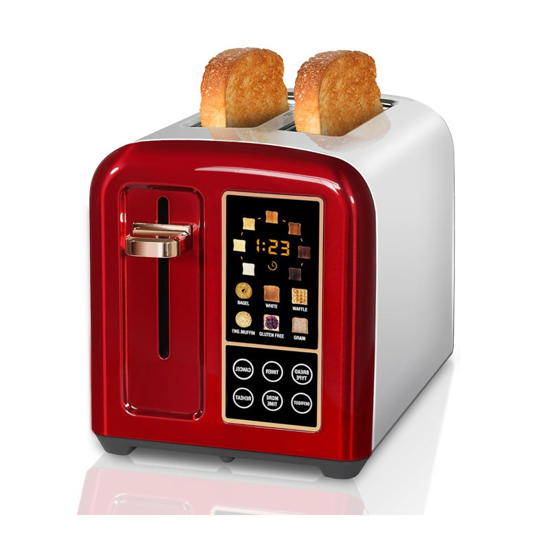 Toaster 2 Slice, Stainless Toaster Lcd Display&Touch Button, 50% Faster Heating Speed, 1.4'' Wide Slots Toaster, 4 Basic+More Timer Functions, Removable Crumb Tray, 1350W