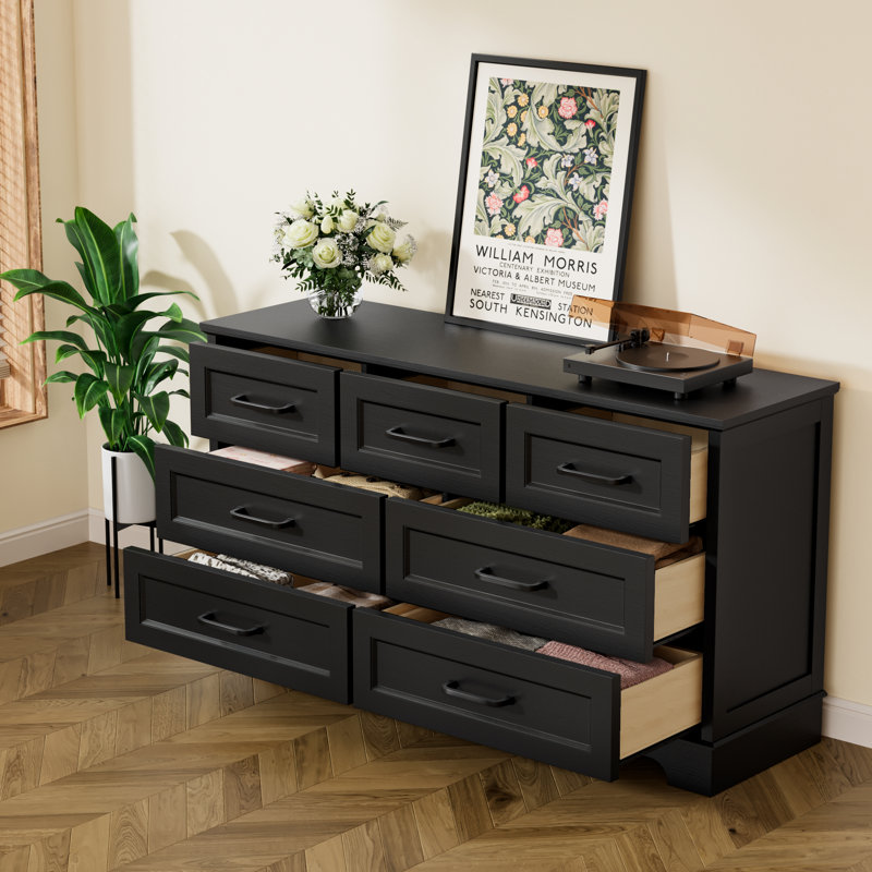 Commode 7 tiroirs, commode de ferme 54 po, Noir