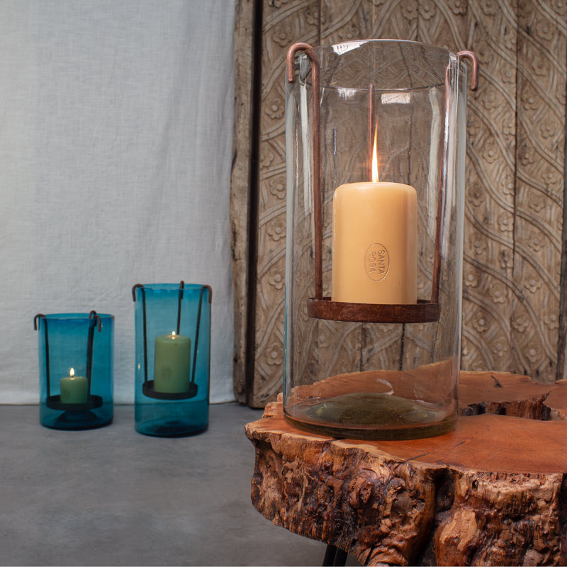Ouragan. Bougeoir en verre avec porte-bougie amovible, Turquoise, H 12 po x l 8 po x P 8 po