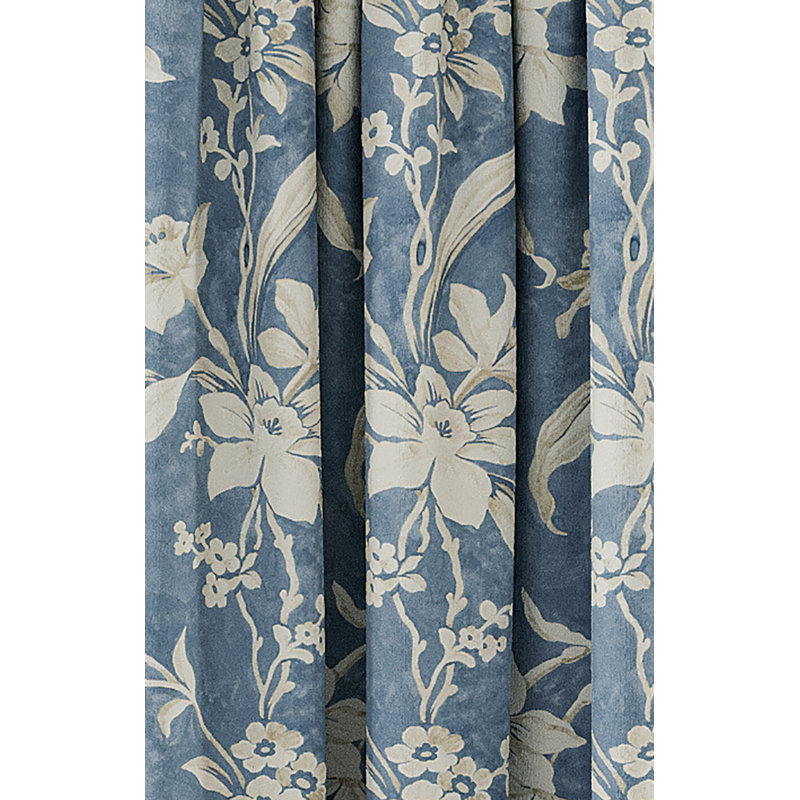 Daffodil Dreams 100% Cotton Room Darkening Curtain Pair, Blue, 66cm Width x 54cm Drop
