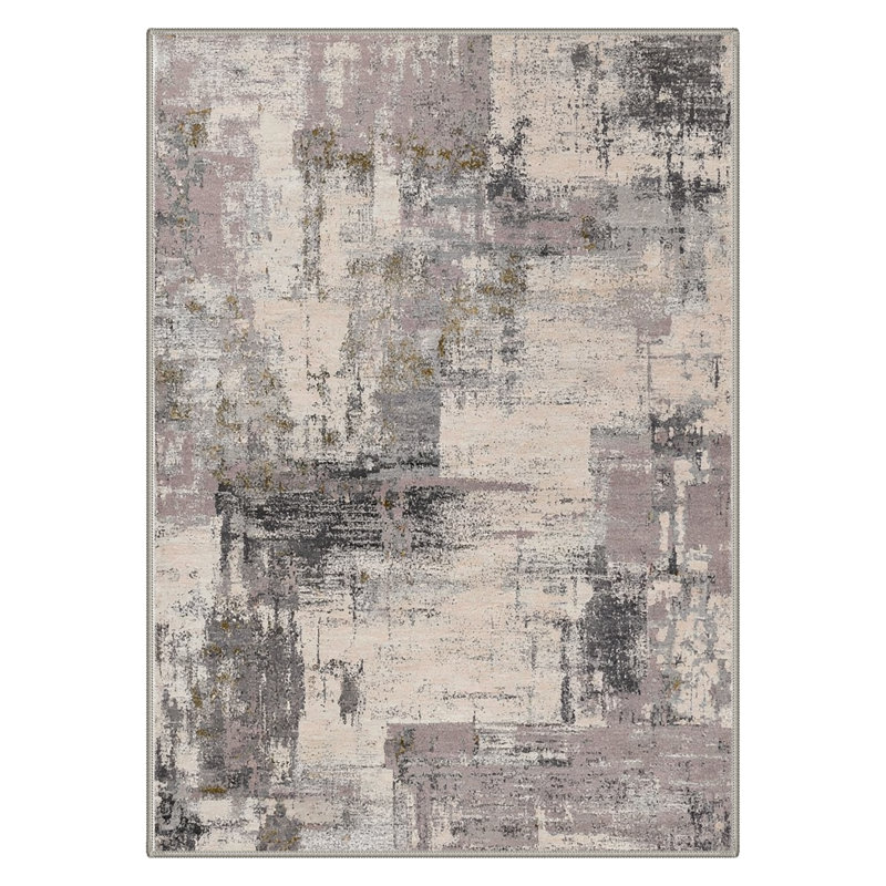 Mignone Aura Abstract Machine Washable Beige / Black / Purple Indoor Area Rug with Non-Slip Backing, Rectangle 9' x 12'