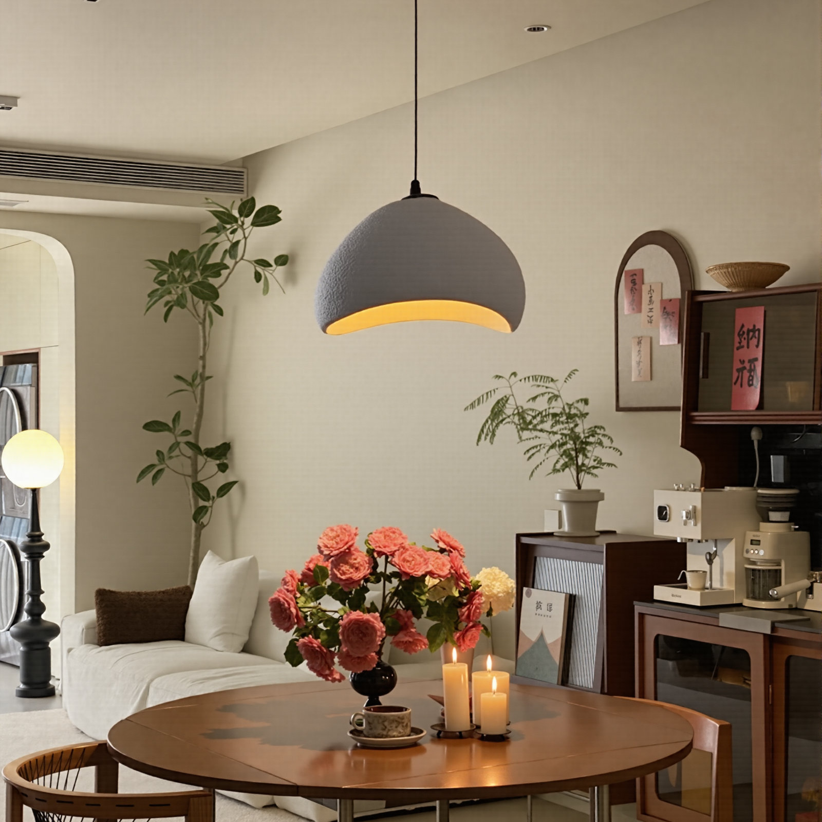 Danthony Single Light Polyester Dimmable Pendant, 7.08" H x 11.81" W x 11.81" D