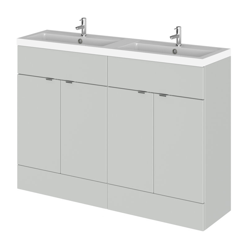 Fusion 1205mm Double Bathroom Vanity with Integrated Polymarble Basin, Gloss Grey Mist