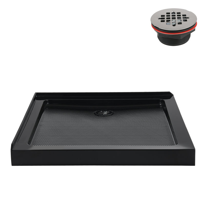 Streamline 32 in. x 32 in. Corner Acrylic Shower Base in Glossy Black with Right Drain, Drain Included, Right