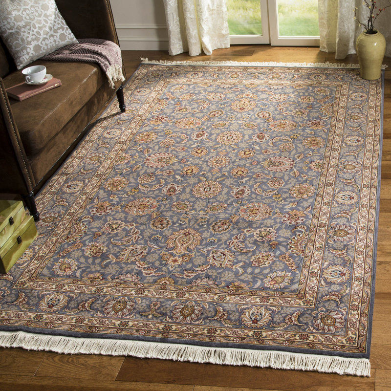 Royal Kerman Oriental Hand-Knotted  Wool Gray/Silver/Charcoal Area Rug, Rectangle 6' x 9'