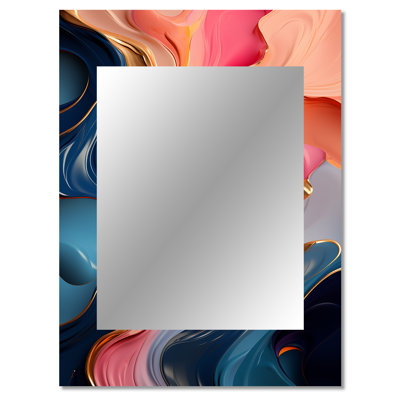 Pink And Gold Liquid Ink Abstraction VI - Liquid Ink Decorative Wall Mirror, Pink Large Mirror, Printed Metal Art