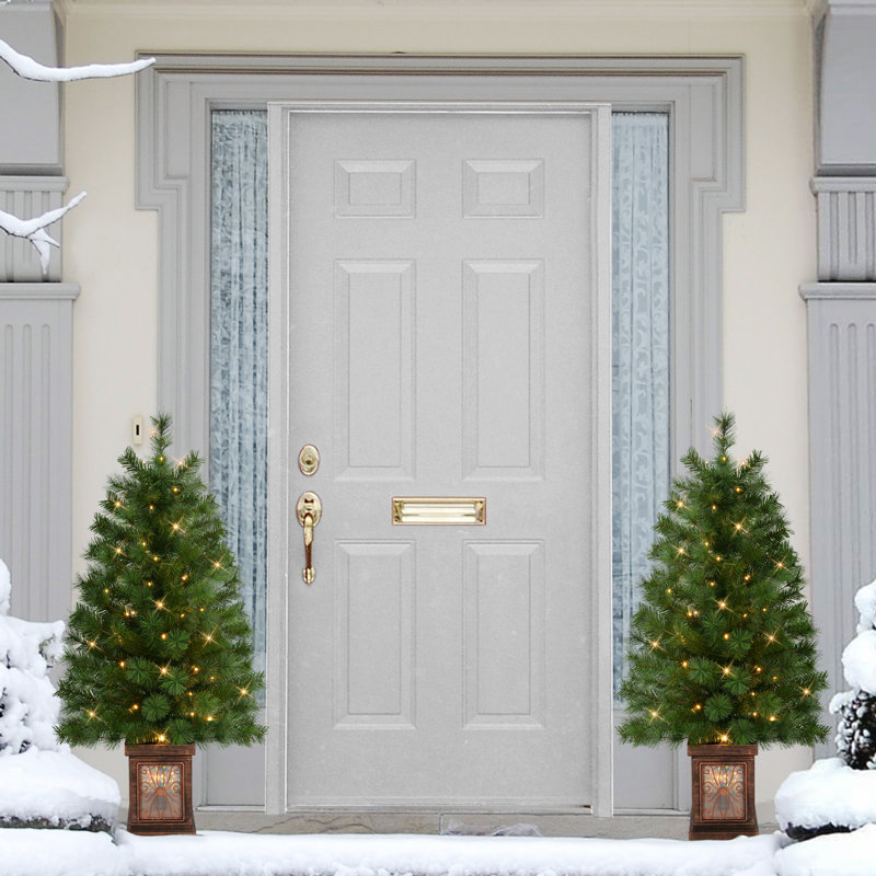 Ensemble de 2 arbres de Noël artificiels en pot pré-éclairés à piles
