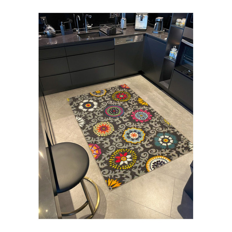 Tapis tissé à motif floral et base lavable, Rectangle 3 pi 11 po x 5 pi 11 po