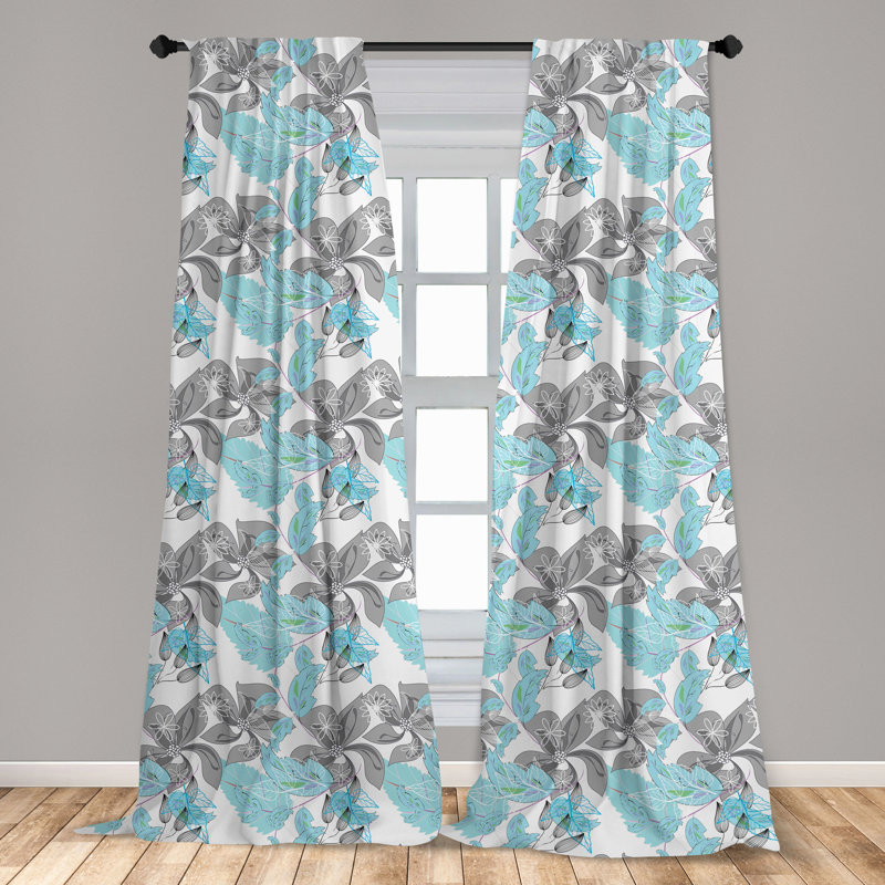 Gray and Blue Floral Polyester Rod Pocket Curtain Panels, 84-inch Pair