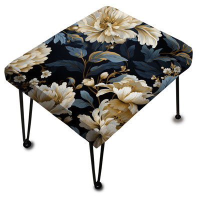 Repose-pieds beige et bleu en damas