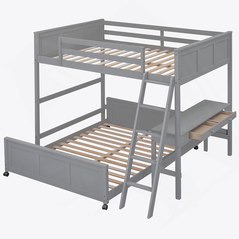 Lit double superposé au dessus d'un lit double avec bureau, gris (ANCIEN SKU: LT001006AAE), Gris