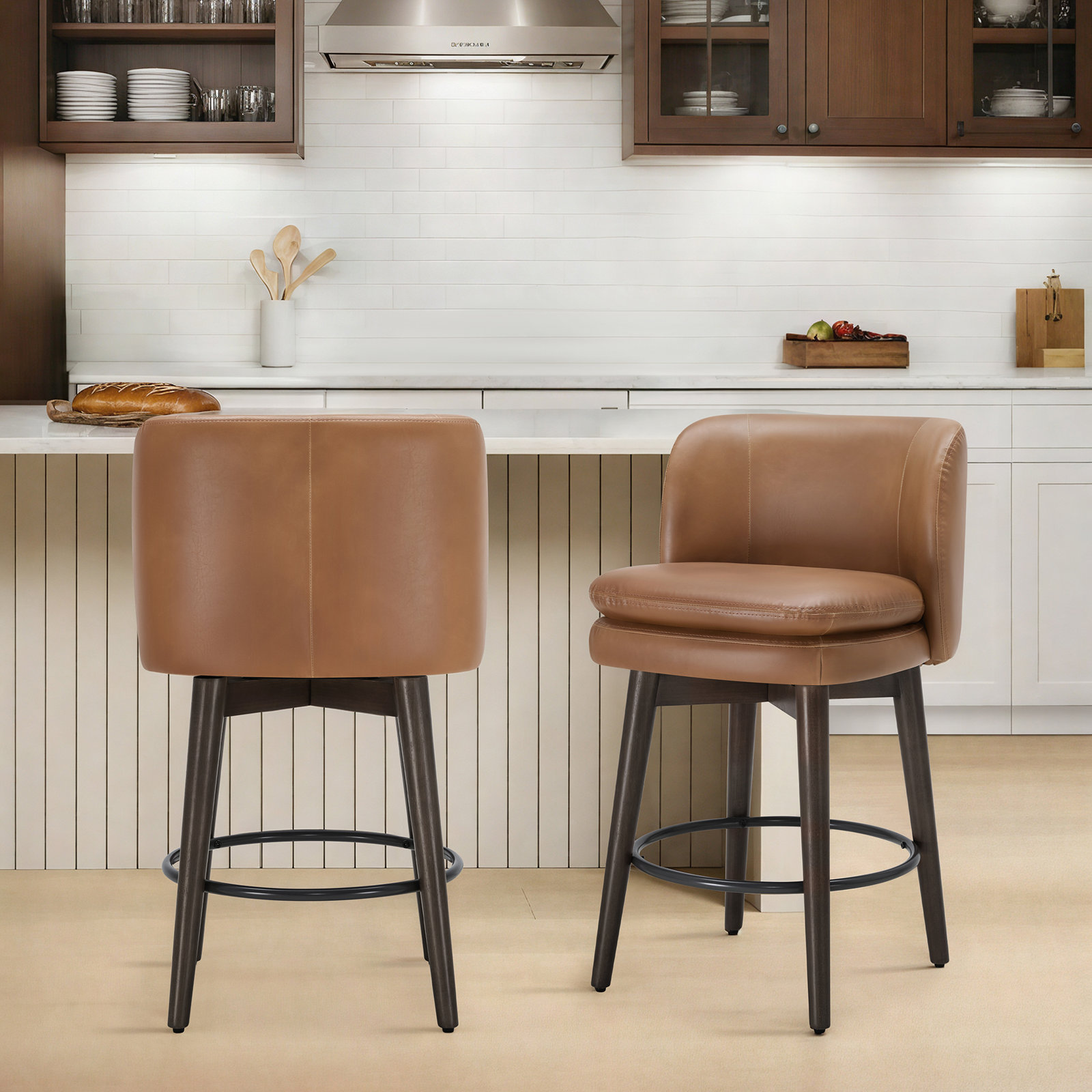 26" Swivel Bar Stool, Wax Sand Faux Leather