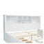 Lit très grand avec tête de lit, station de charge USB et tiroirs sous le lit - Structure de lit plateforme en bois massif blanc-1093396923
