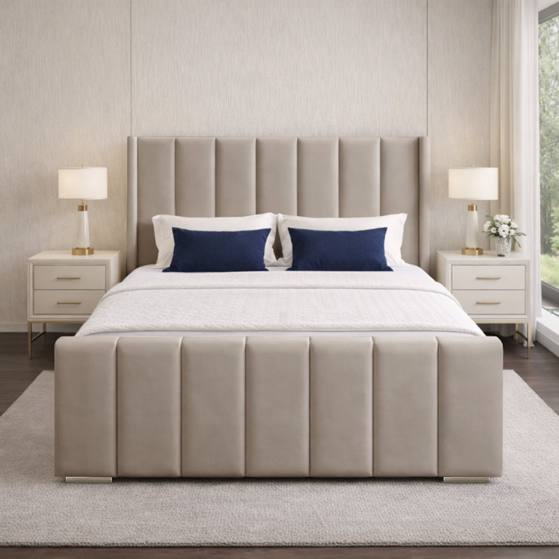 Premium Luxury Wingback Panel Bed Frame, Kingsize (5'), Coffee