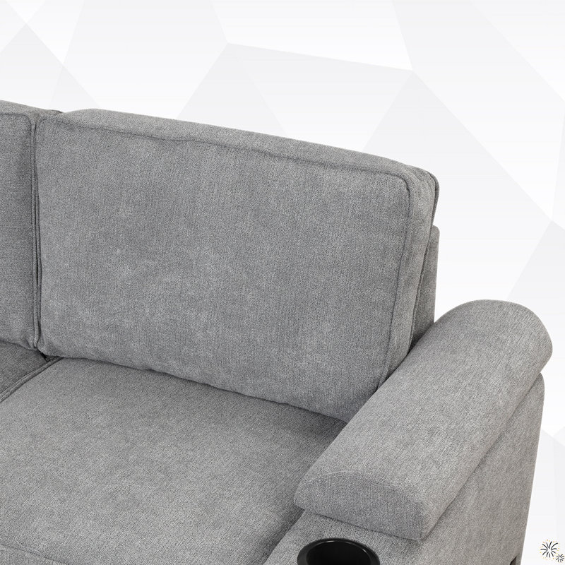 Canapé-lit et chaise longue avec repose-pieds de gauche de 84,5 po Cassan, Mélange de lin gris