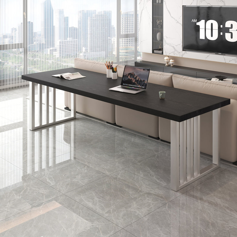 Bureau rectangulaire en bois massif noir, 29.53"H×70.87"L×23.62"W